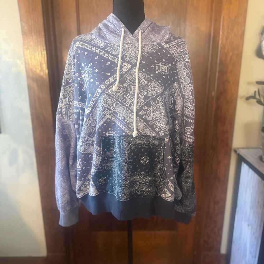 American Eagle Outfitters Blue and White Hoodie Sweatshirt